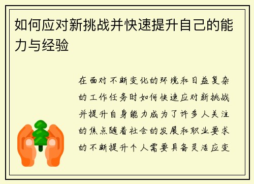 如何应对新挑战并快速提升自己的能力与经验